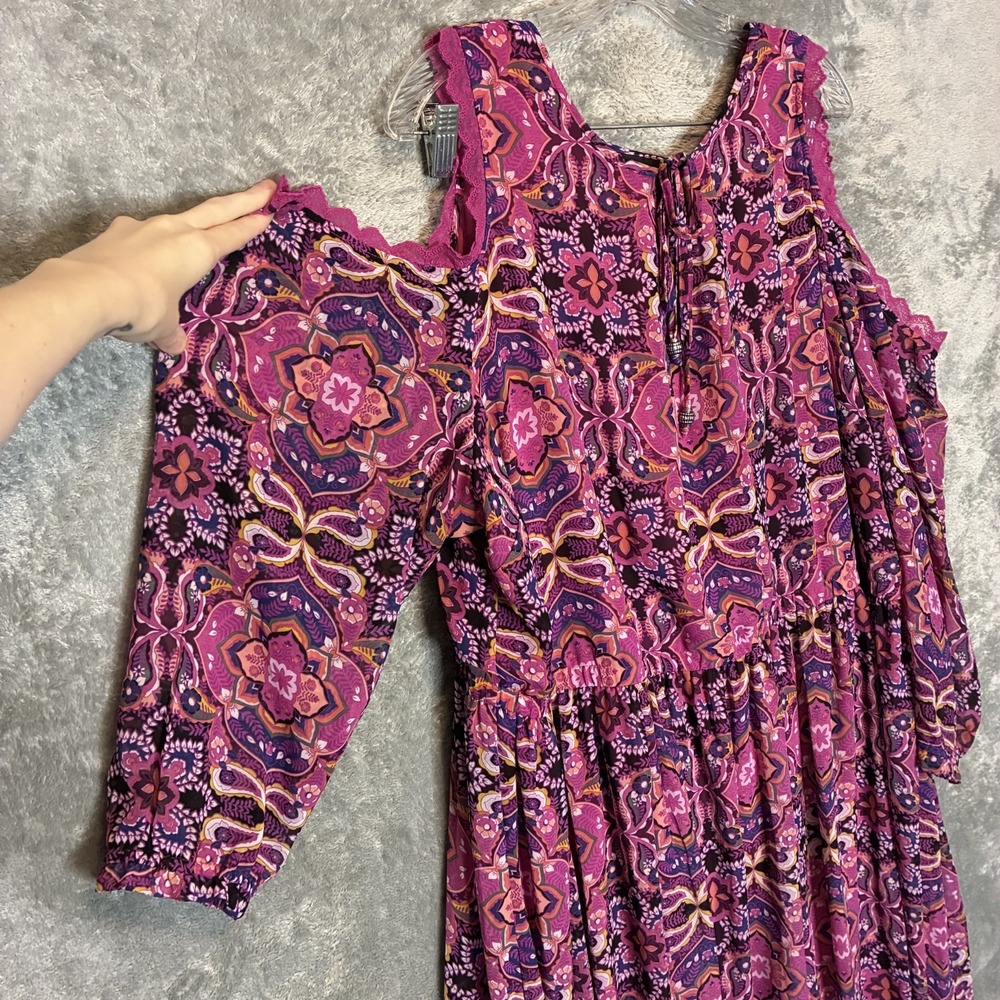 Lane Bryant Womens Geometric Blouson Maxi Dress 24 Plus Boho Mandala Keyhole